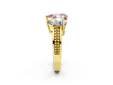 Yellow gold Fancy Pink Pear Cut Diamond Three-Stone Ring with Prong Setting and Textured Band_2