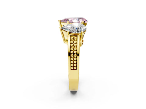 Yellow gold Fancy Pink Pear Cut Diamond Three-Stone Ring with Prong Setting and Textured Band_2