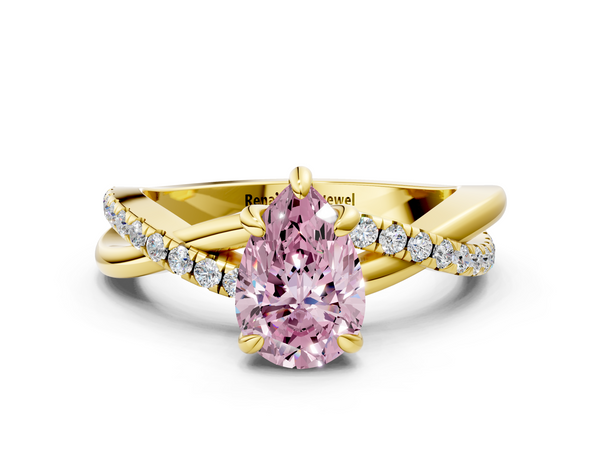 Yellow gold Fancy Pink Pear  Cut Diamond Twist Band Solitaire with Prong Setting