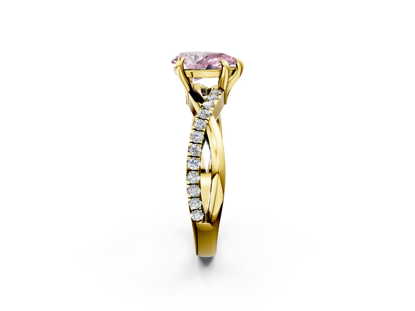 Yellow gold Fancy Pink Pear  Cut Diamond Twist Band Solitaire with Prong Setting