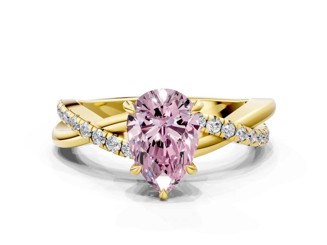 Yellow gold Fancy Pink Pear  Cut Diamond Twisted Band with Pavé Setting and Four-Prong Setting_20