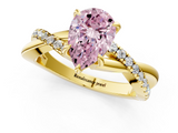 Yellow gold Fancy Pink Pear  Cut Diamond Twisted Band with Pavé Setting and Four-Prong Setting_21