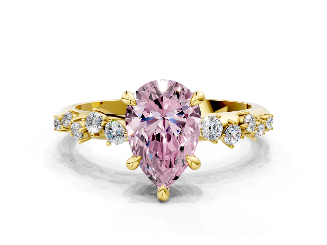 Yellow gold Fancy Pink Pear  Cut Diamond Vine Band with Four-Prong Setting_70