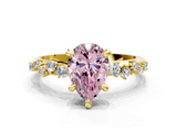 Yellow gold Fancy Pink Pear  Cut Diamond Vine Band with Four-Prong Setting_70