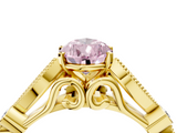 Yellow gold Fancy Pink Pear  Cut Diamond with Milgrain Marquise and Bezel Accents on a Solitaire Band with Prong Setting_200