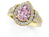 Yellow gold Fancy Pink Pear  Cut Double Halo Diamond Engagement Ring with Pave Band and Four-Prong Setting 1