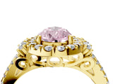 Yellow gold Fancy Pink Pear  Cut Double Halo Diamond Engagement Ring with Pave Band and Four-Prong Setting 4