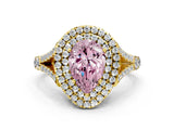 Yellow gold Fancy Pink Pear  Cut Double Halo Split Shank Diamond Ring with Prong Setting_49