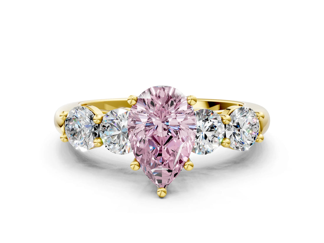 Yellow gold Fancy Pink Pear  Cut Five-Stone Prong Set Diamond Ring with Classic Band_32