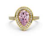 Yellow gold Fancy Pink Pear Cut Halo Bezel Diamond Pave Band Ring