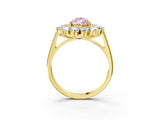 Yellow gold Fancy Pink Pear Cut Halo Cluster Diamond Ring with Pave Band and Four-Prong Setting_15
