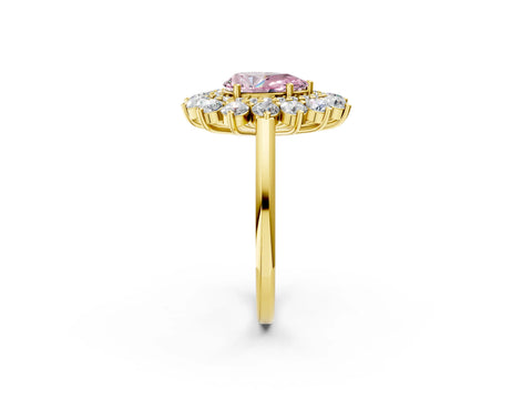 Yellow gold Fancy Pink Pear Cut Halo Cluster Diamond Ring with Pave Band and Four-Prong Setting_2