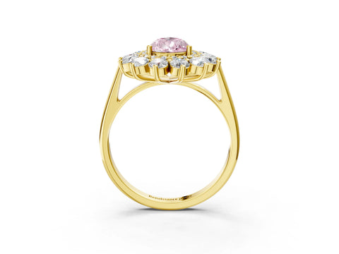 Yellow gold Fancy Pink Pear Cut Halo Cluster Diamond Ring with Pave Band and Four-Prong Setting_3