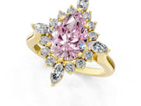 Yellow gold Fancy Pink Pear Cut Halo Diamond Cluster Ring with Marquise and Round Stones on a White Gold Band with Prong Setting_1