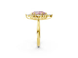 Yellow gold Fancy Pink Pear Cut Halo Diamond Cluster Ring with Marquise and Round Stones on a White Gold Band with Prong Setting_2