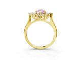 Yellow gold Fancy Pink Pear Cut Halo Diamond Cluster Ring with Marquise and Round Stones on a White Gold Band with Prong Setting_3
