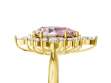Yellow gold Fancy Pink Pear Cut Halo Diamond Cluster Ring with Marquise and Round Stones on a White Gold Band with Prong Setting_5