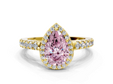 Yellow gold Fancy Pink Pear  Cut Halo Diamond Engagement Ring with Pave Band and Four-Prong Setting_28