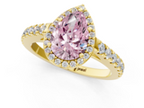 Yellow gold Fancy Pink Pear  Cut Halo Diamond Engagement Ring with Pave Band and Four-Prong Setting_29