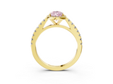Yellow gold Fancy Pink Pear  Cut Halo Diamond Engagement Ring with Pave Band and Four-Prong Setting_31