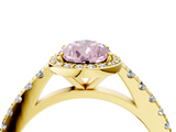 Yellow gold Fancy Pink Pear  Cut Halo Diamond Engagement Ring with Pave Band and Four-Prong Setting_32