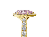 Yellow gold Fancy Pink Pear  Cut Halo Diamond Engagement Ring with Pave Band and Four-Prong Setting_33