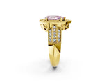Yellow gold Fancy Pink Pear Cut Halo Diamond Engagement Ring with Pave Split Shank and Four-Prong Setting_2