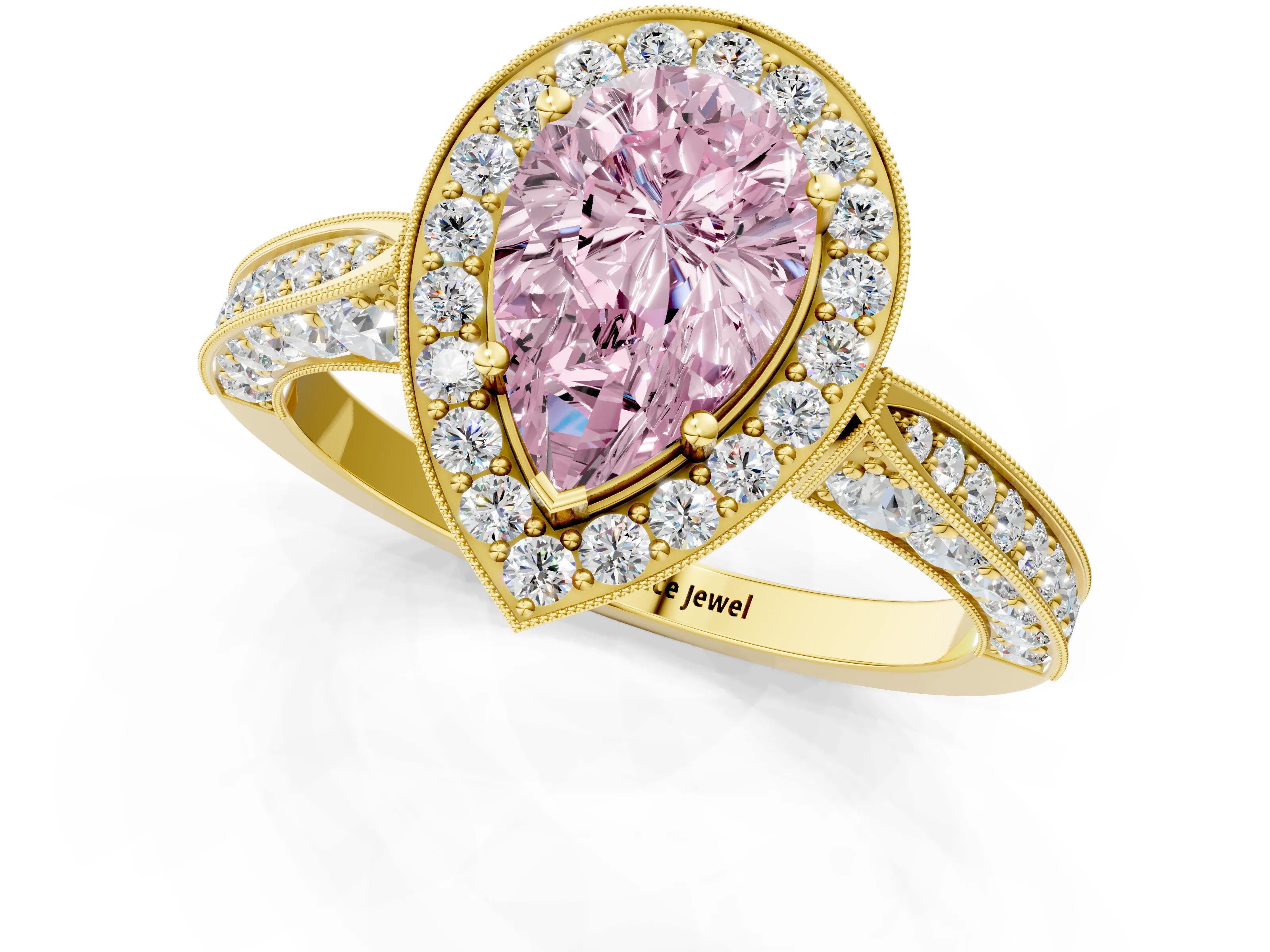 Yellow gold Fancy Pink Pear Cut Halo Diamond Engagement Ring with Split Shank Band and Four-Prong Setting_1