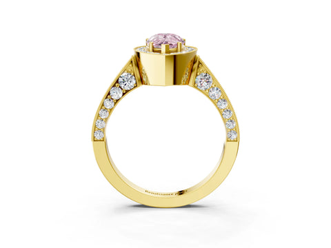Yellow gold Fancy Pink Pear Cut Halo Diamond Engagement Ring with Split Shank Band and Four-Prong Setting_3