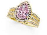 Yellow gold Fancy Pink Pear  Cut Halo Diamond Engagement Ring with Split Shank and Four-Prong Setting_21
