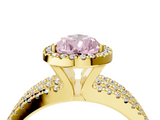Yellow gold Fancy Pink Pear  Cut Halo Diamond Engagement Ring with Split Shank and Four-Prong Setting_24