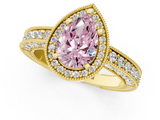 Yellow gold Fancy Pink Pear  Cut Halo Diamond Pave Band Ring with Four-Prong Setting_46