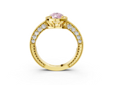 Yellow gold Fancy Pink Pear  Cut Halo Diamond Pave Band Ring with Four-Prong Setting_48