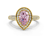 Yellow gold Fancy Pink Pear  Cut Halo Diamond Pave Band with Four-Prong Setting_37