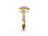 Yellow gold Fancy Pink Pear  Cut Halo Diamond Pave Band with Four-Prong Setting_39