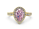 Yellow gold Fancy Pink Pear Cut Halo Diamond Pave Band with Prong Setting