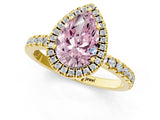 Yellow gold Fancy Pink Pear Cut Halo Diamond Pave Band with Prong Setting_1