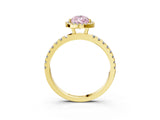 Yellow gold Fancy Pink Pear Cut Halo Diamond Pave Band with Prong Setting_3