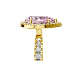 Yellow gold Fancy Pink Pear Cut Halo Diamond Pave Band with Prong Setting_5