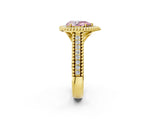 Yellow gold Fancy Pink Pear Cut Halo Diamond Ring with Beaded Split Shank and Four-Prong Setting_2