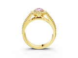 Yellow gold Fancy Pink Pear Cut Halo Diamond Ring with Beaded Split Shank and Four-Prong Setting_3