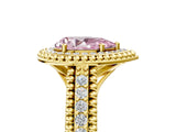Yellow gold Fancy Pink Pear Cut Halo Diamond Ring with Beaded Split Shank and Four-Prong Setting_5