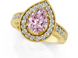 Yellow gold Fancy Pink Pear  Cut Halo Diamond Ring with Pavé Band and Four-Prong Setting_118