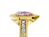 Yellow gold Fancy Pink Pear  Cut Halo Diamond Ring with Pavé Band and Four-Prong Setting_122