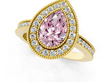 Yellow gold Fancy Pink Pear  Cut Halo Diamond Ring with Pavé Band and Milgrain Prong Setting_33