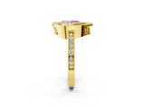 Yellow gold Fancy Pink Pear  Cut Halo Diamond Ring with Pavé Band and Milgrain Prong Setting_34