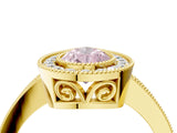 Yellow gold Fancy Pink Pear  Cut Halo Diamond Ring with Pavé Band and Milgrain Prong Setting_36