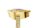 Yellow gold Fancy Pink Pear  Cut Halo Diamond Ring with Pavé Band and Milgrain Prong Setting_37