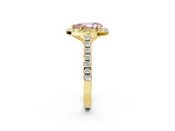 Yellow gold Fancy Pink Pear Cut Halo Diamond Ring with Pavé Band and Three-Prong Setting_2