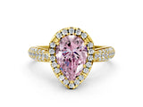 Yellow gold Fancy Pink Pear Cut Halo Diamond Ring with Pavé Band
